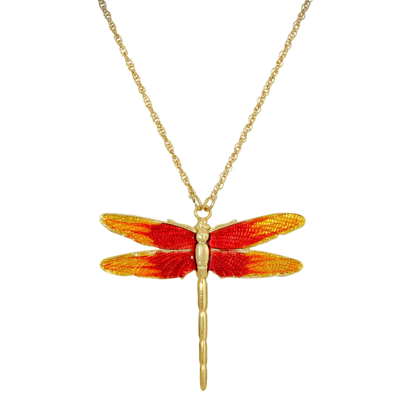 1928 Jewelry&reg; Gold-Tone Orange Enamel Dragonfly Pendant Necklace 16"Adj.