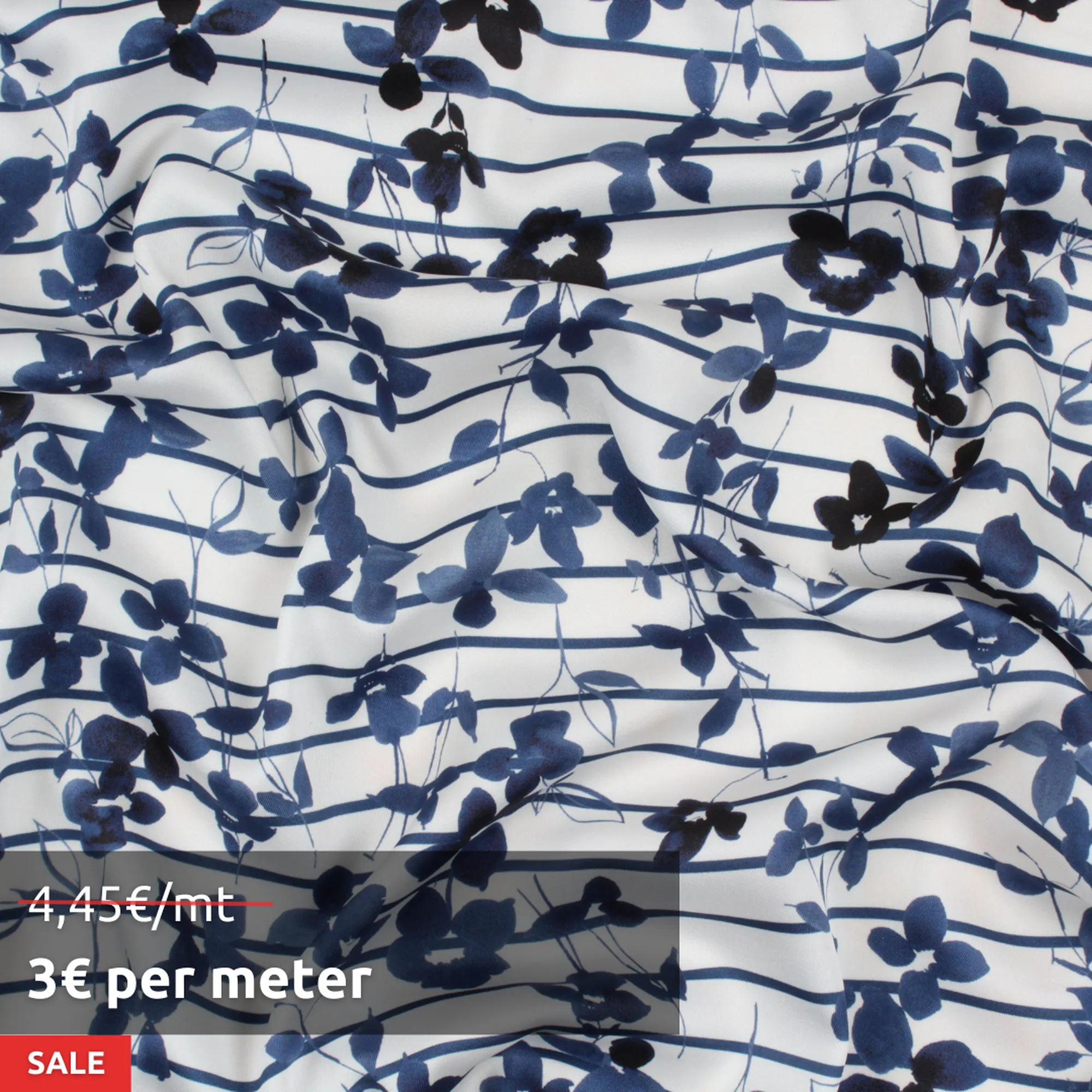 20 MTS ROLL - Fluid Printed Twill Satin - Stripes and Flowers - OFFER: 3€/MT