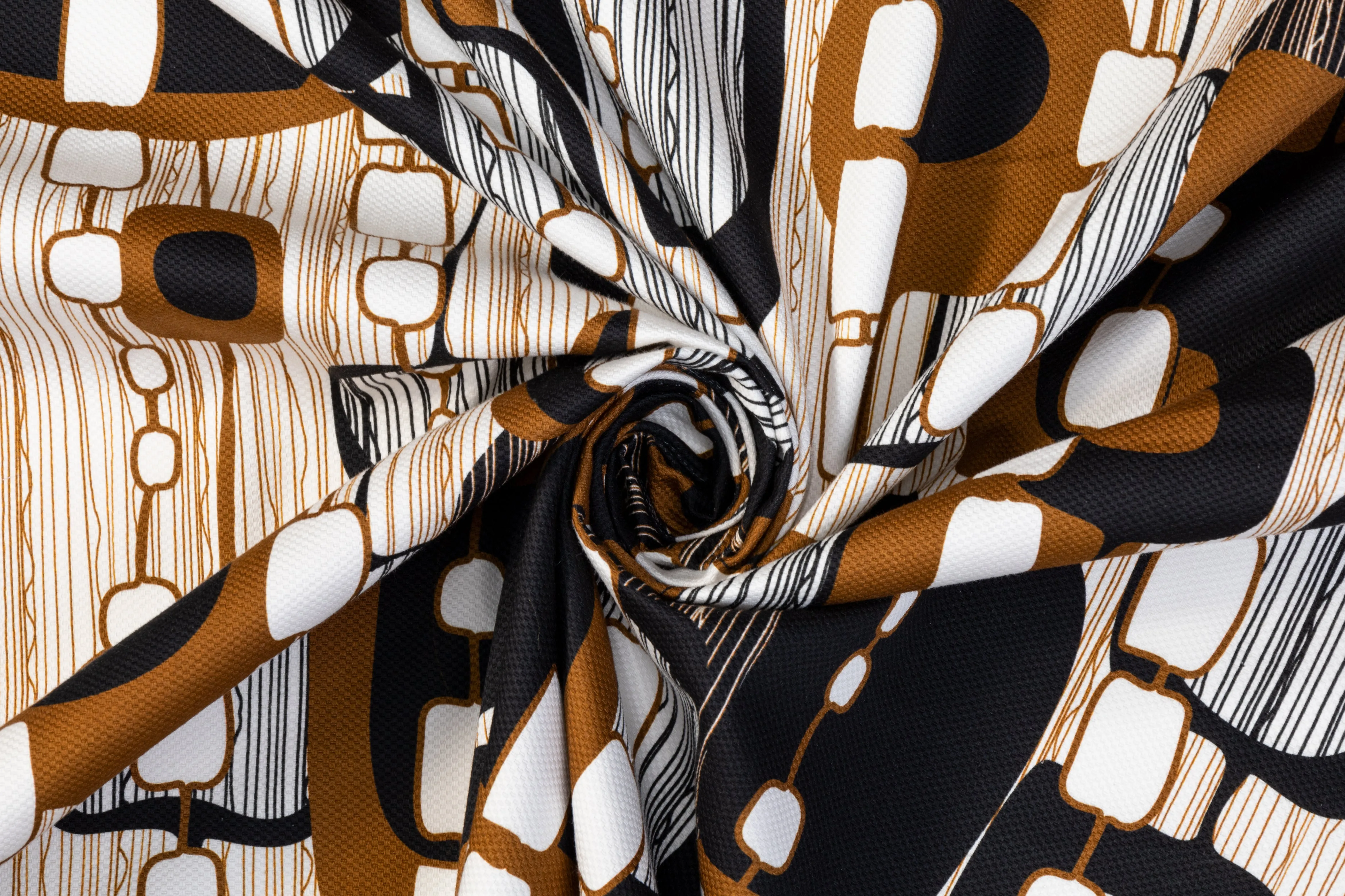 Abstract Printed Italian Cotton Pique - Black, Brown, White