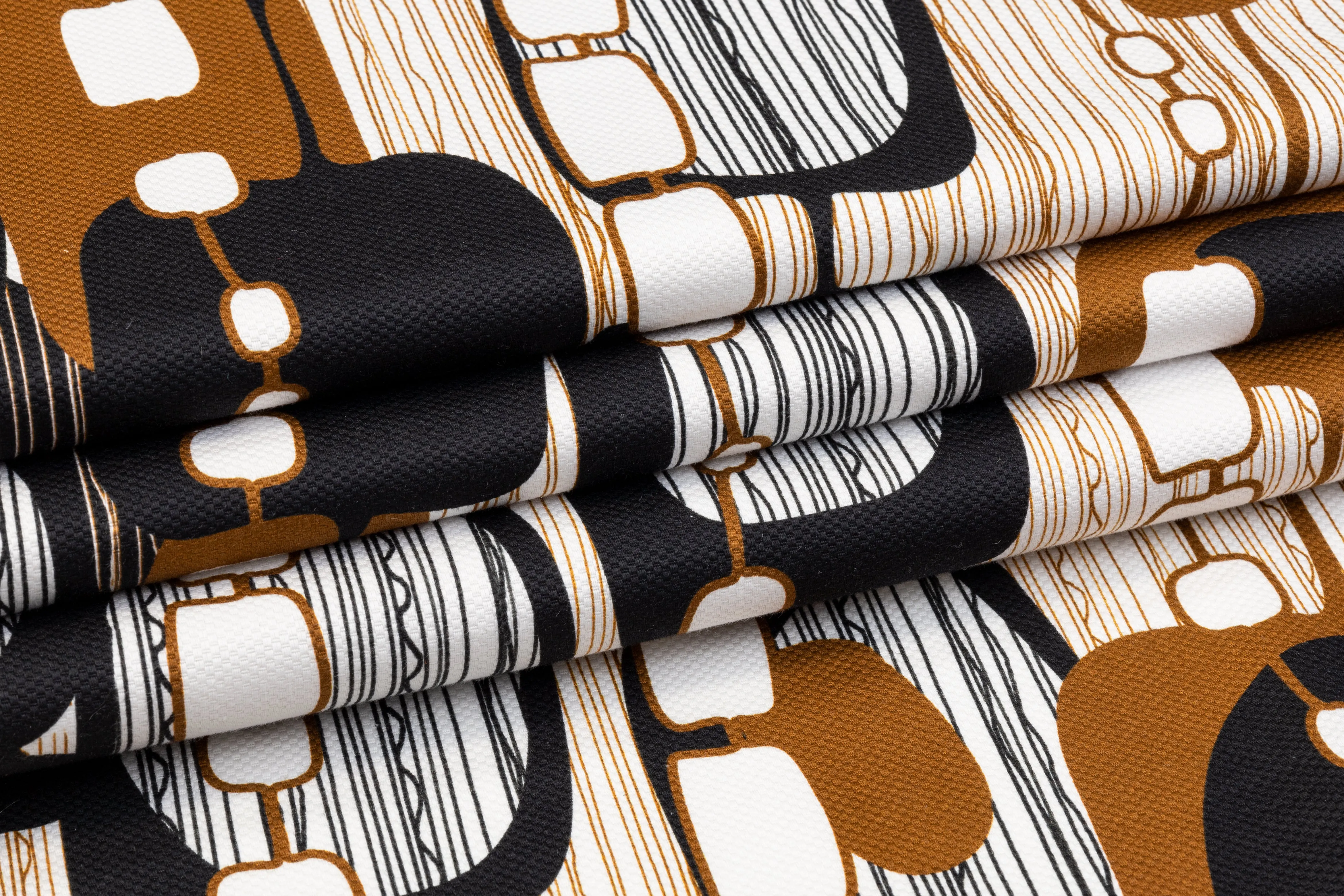 Abstract Printed Italian Cotton Pique - Black, Brown, White