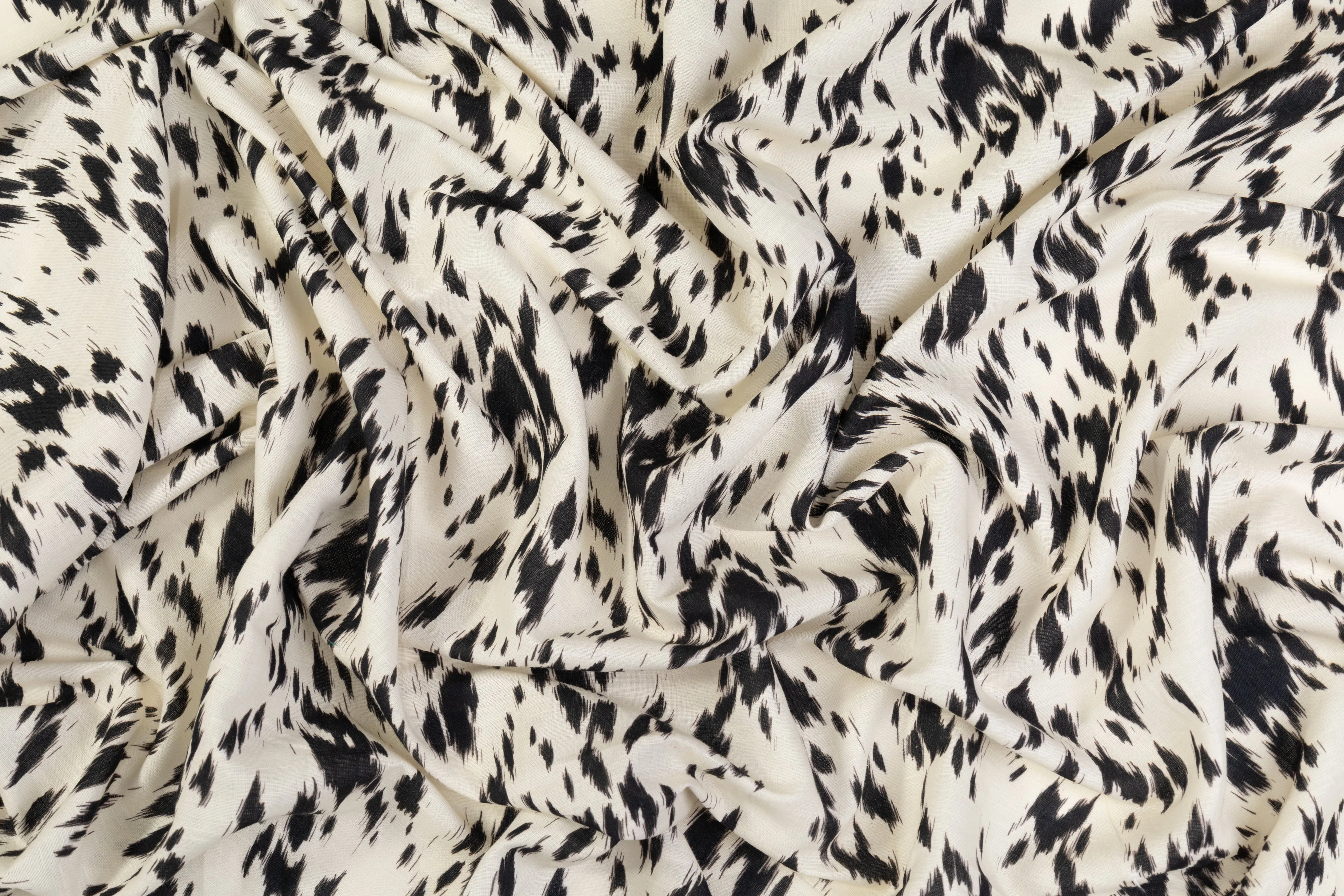 Abstract Printed Italian Linen - Beige / Black