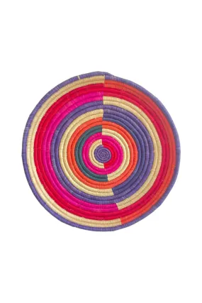 AFRI BEADS ROUND WOVEN PLATTER 45CM NATURAL/PINK/PURPLE