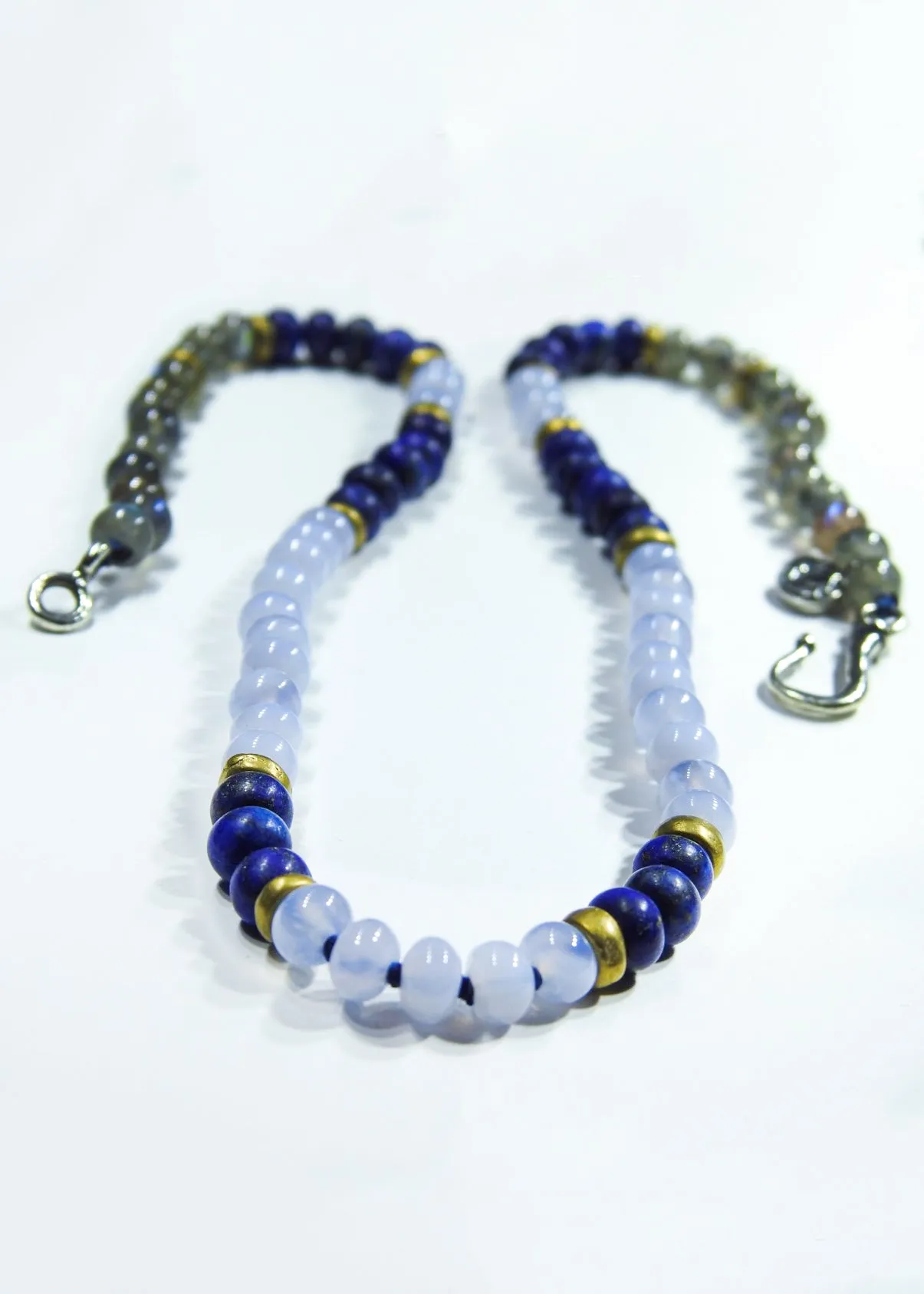 Blue Lace Agate, Labradorite & Lapiz Lazuli "Zuma" Surf Necklace