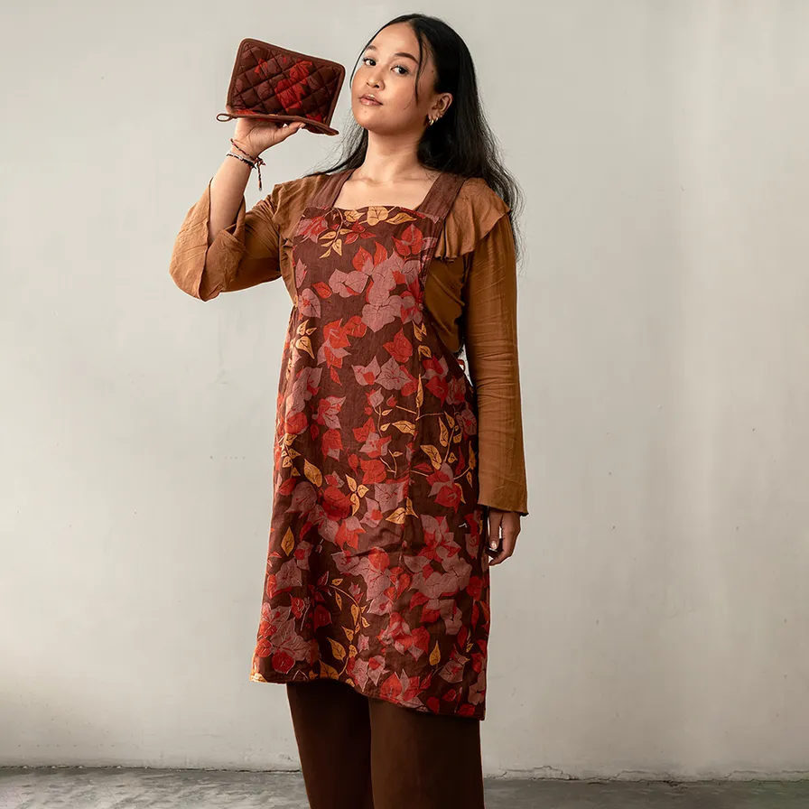 Bougainvillea Brown Crossback Reversible Apron