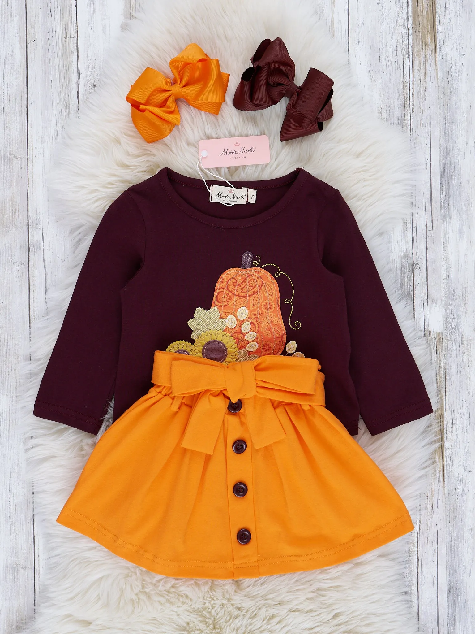 Brown & Orange Embroidered Gourd Outfit w/ Skirt