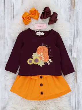 Brown & Orange Embroidered Gourd Outfit w/ Skirt