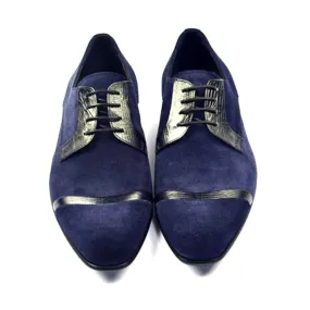 Corrente Navy Suede Lizard Calfskin Lace-up Shoe for Men