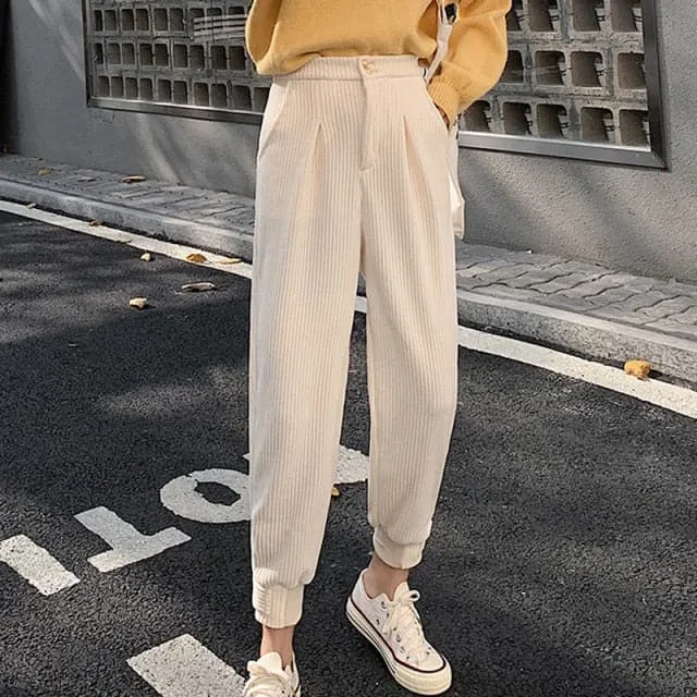 DressBetty - Winter Corduroy Pants Women Thick Warm Plus Size Fashion Zipper Elastic High Waist Pencil Pant Causal Loose Baggy Trousers