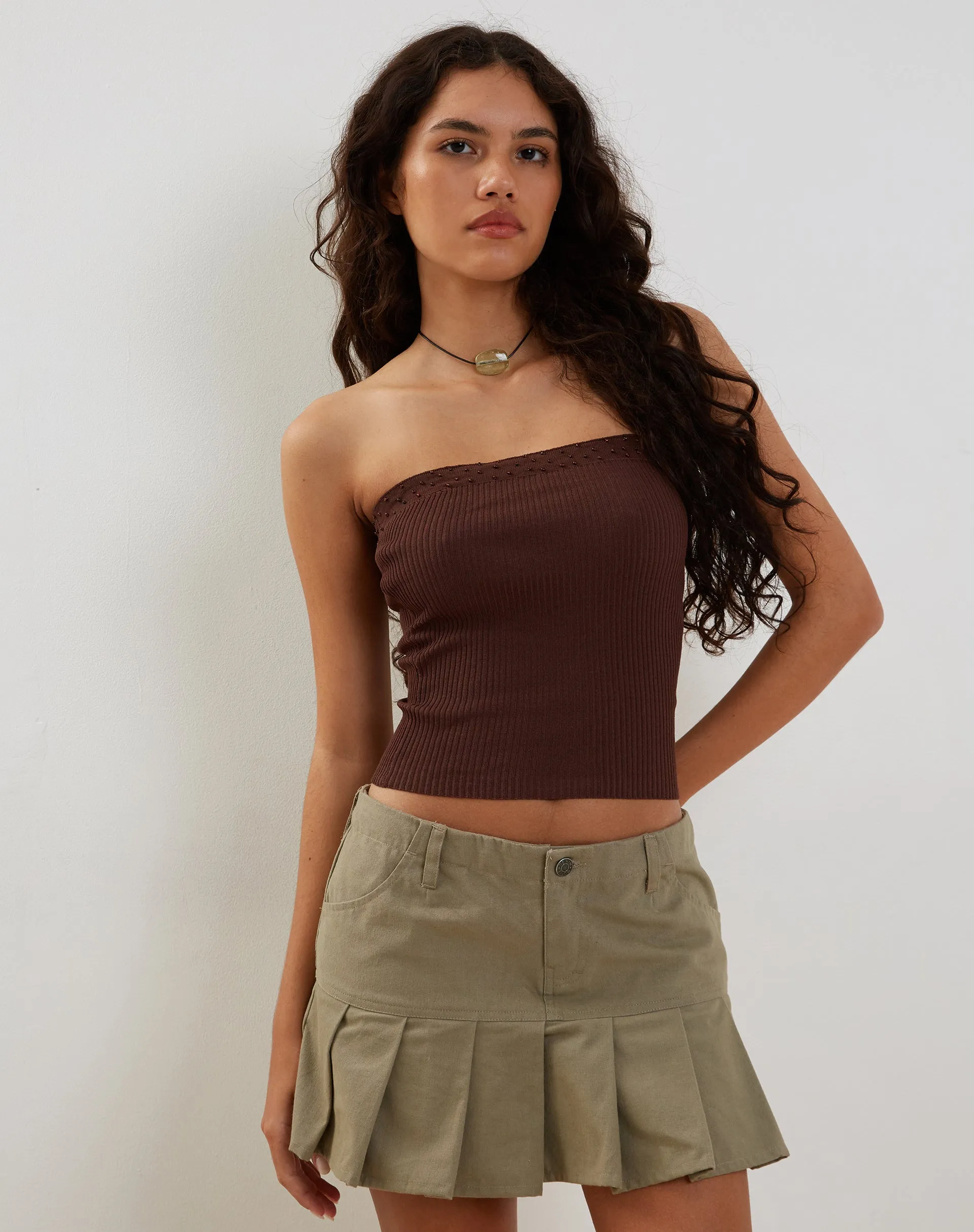 Erin Tube Top in Knit Bitter Chocolate