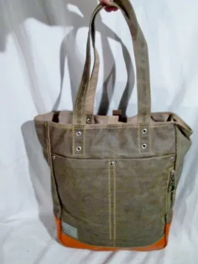 ESPRIT Vegan Tote Handbag Satchel Carryall OLIVE GREEN ORANGE Hipster Boho