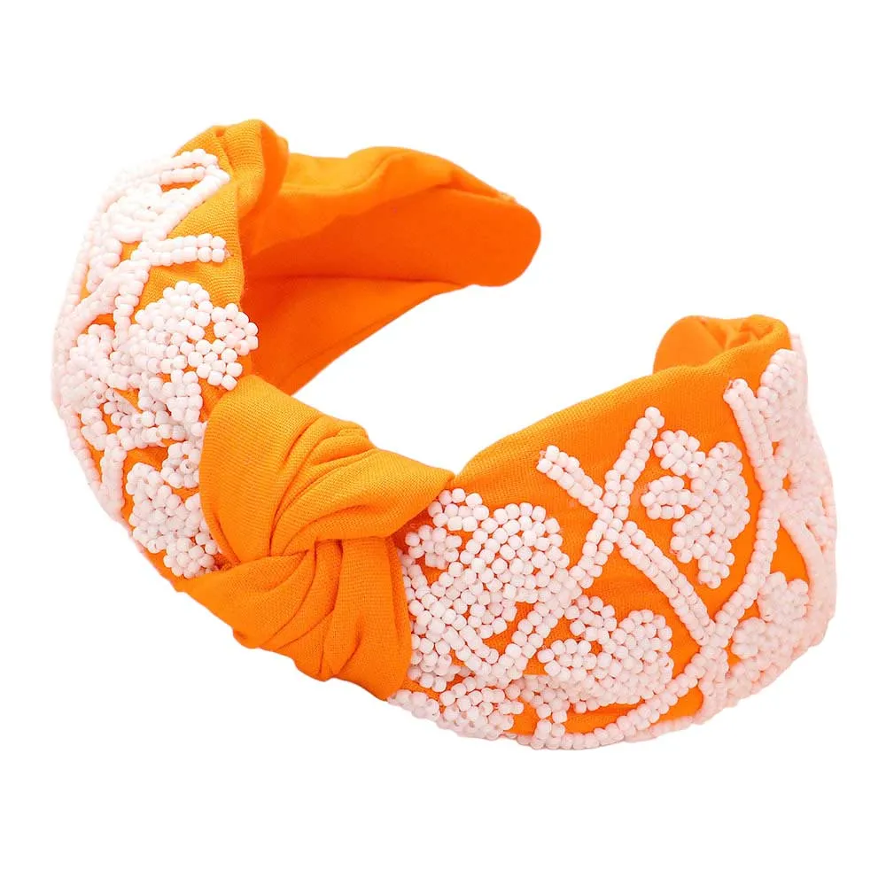 Game Day Seed Beaded Paw Knot Burnout Headband