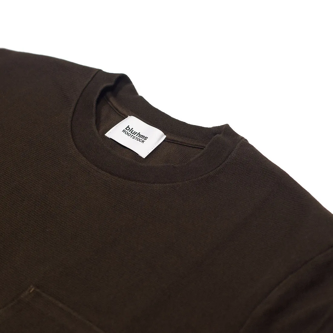 Long sleeve pocket tee in chocolate brown Raschel knit cotton