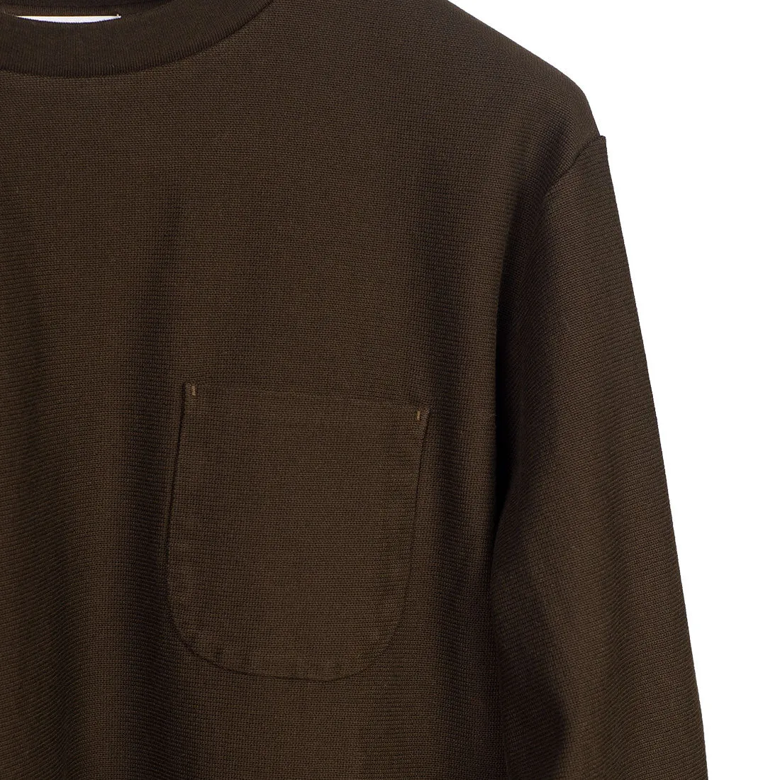 Long sleeve pocket tee in chocolate brown Raschel knit cotton