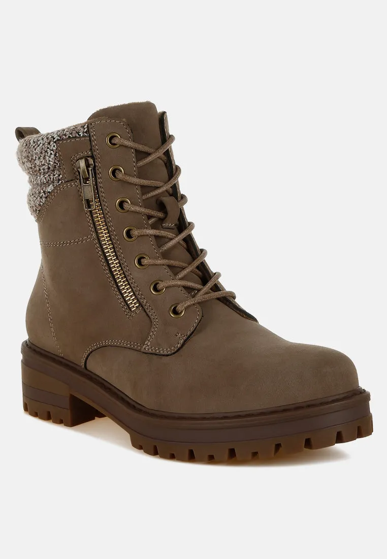 Mahisha Knitted Collar Zip-Up Hiker Boots