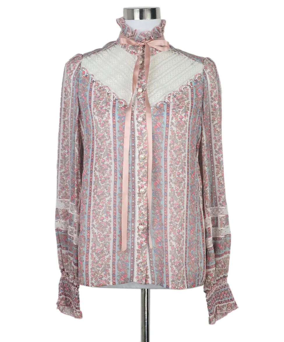 Marc Jacobs Pink Blue & Ivory Blouse sz 4