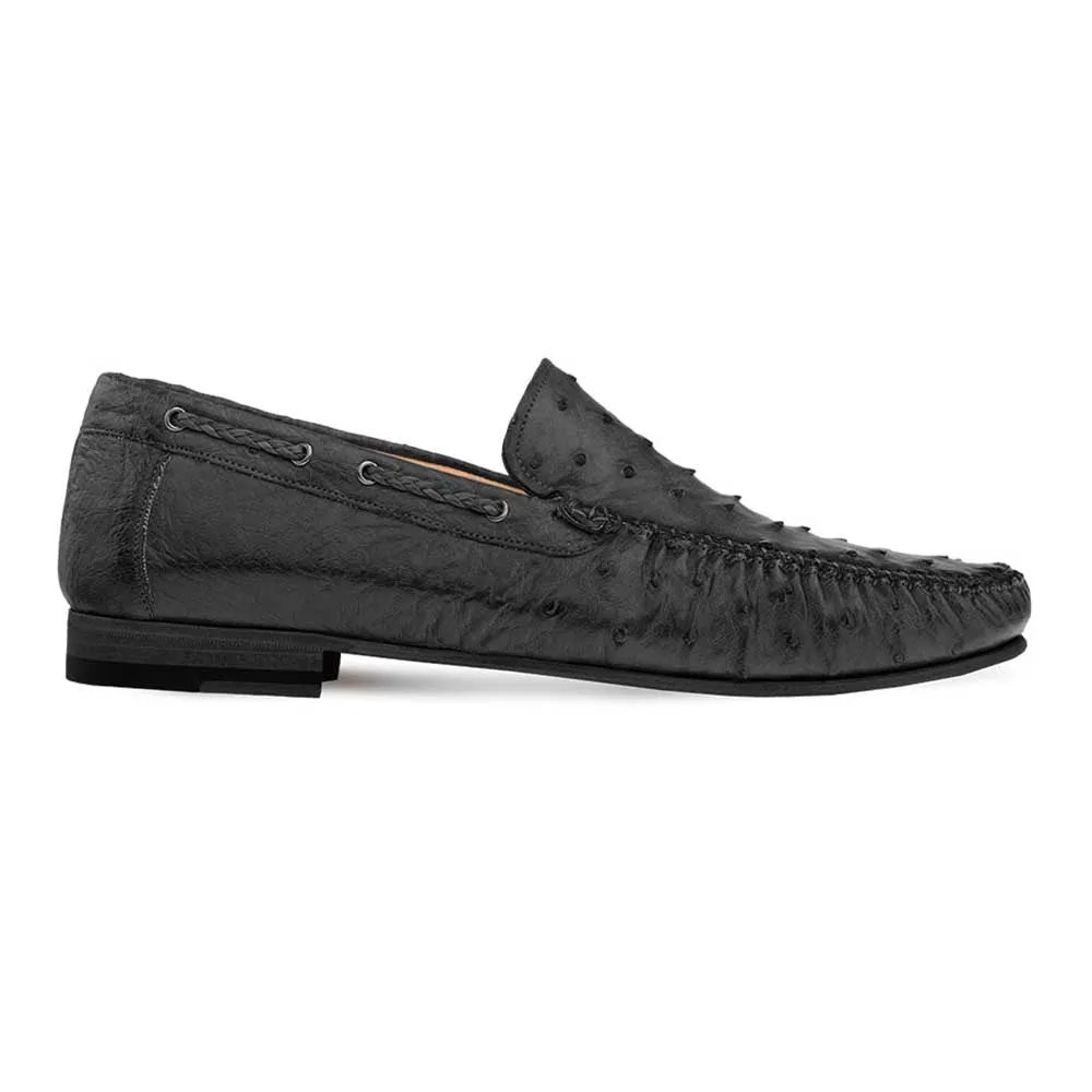 Mezlan Genuine Ostrich Black Moccasin Slip-on Loafers For Men