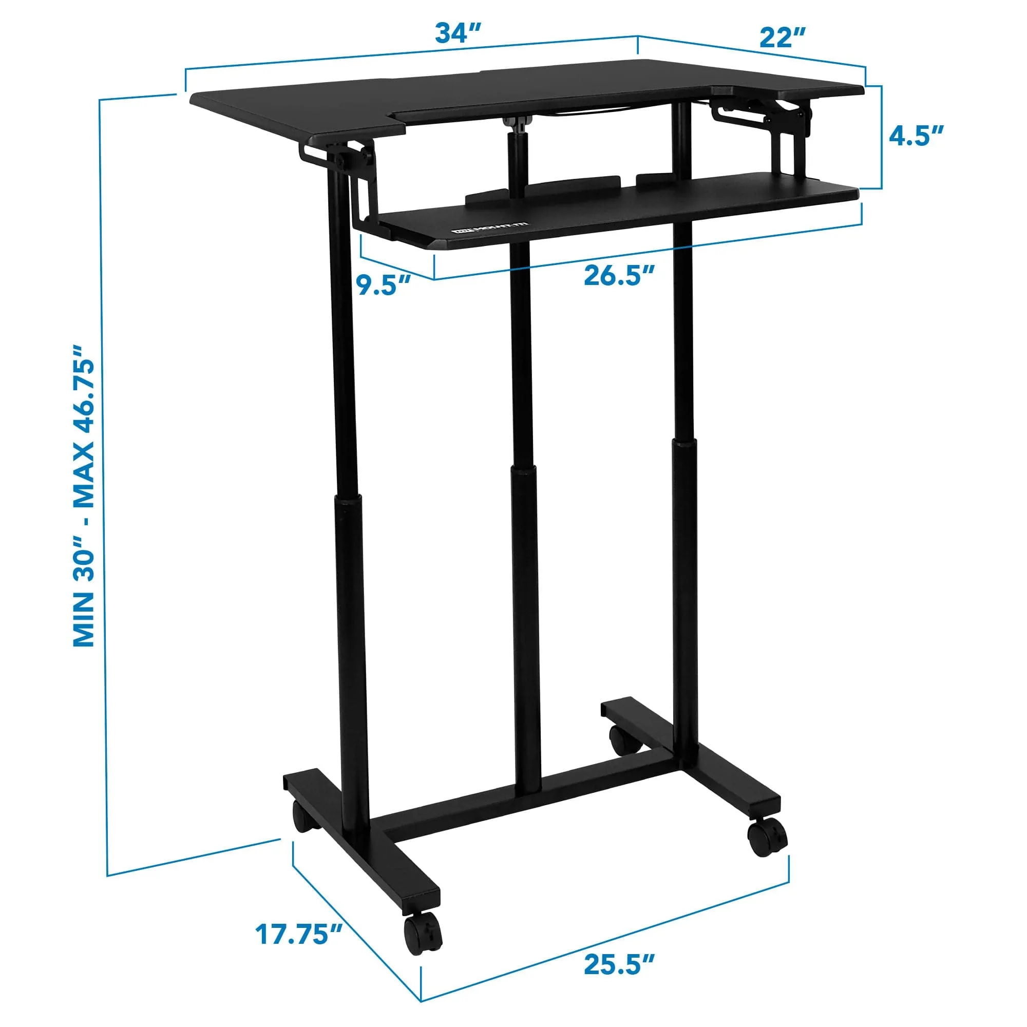 Mobile Sit-Stand Desk with Large Top and Retractable Keyboard