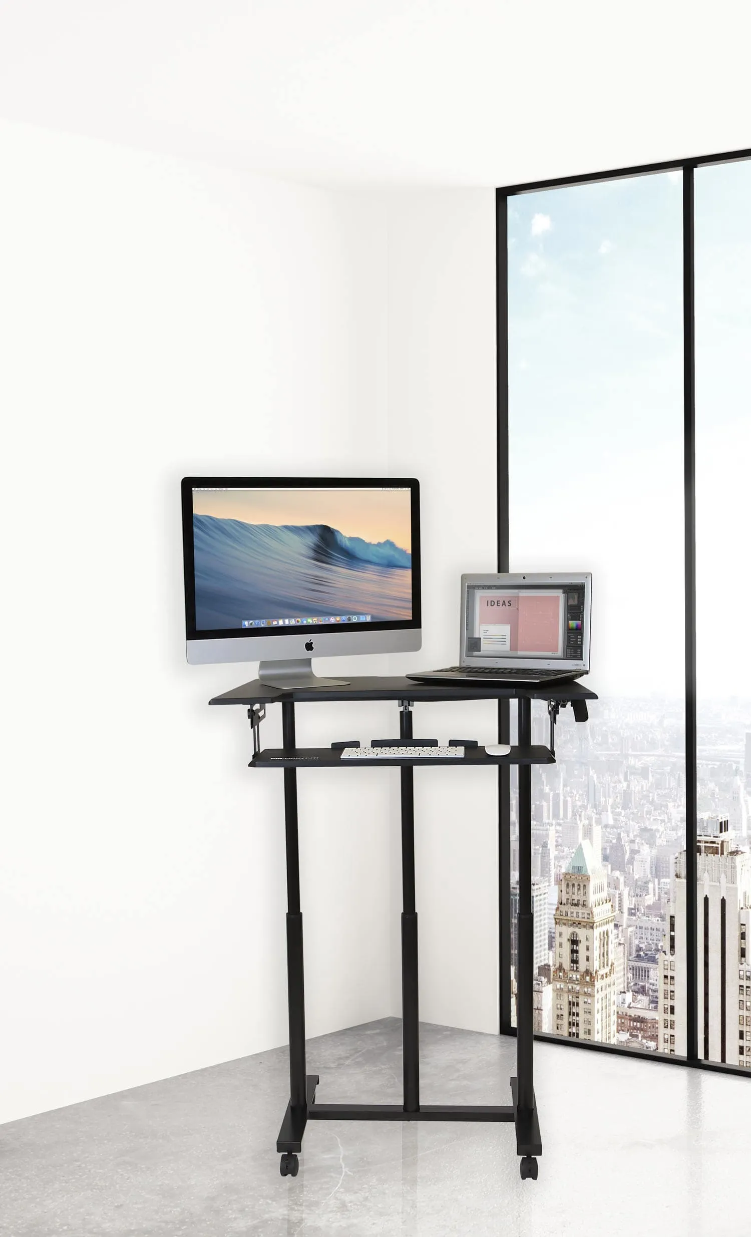 Mobile Sit-Stand Desk with Large Top and Retractable Keyboard