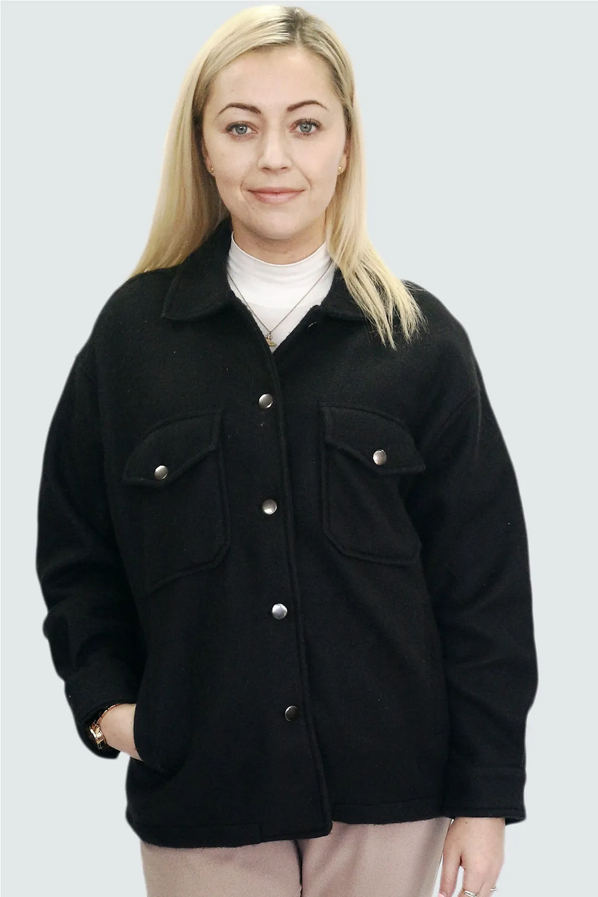 OVERSIZED PLAIN SHACKET- BLACK