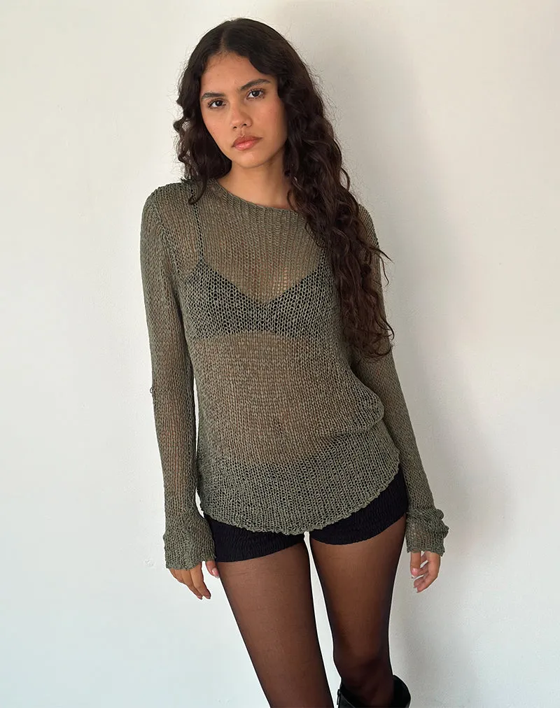 Rajiya Open Weave Jumper in Olive