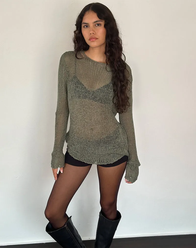 Rajiya Open Weave Jumper in Olive