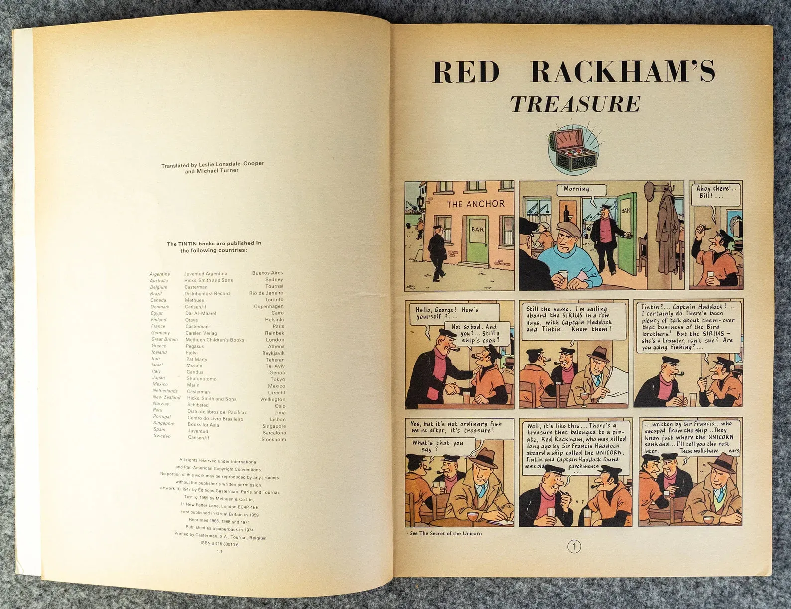 Red Rackham's Treasure Methuen 1974 1st UK Paperback Edition Rare Tintin Book Herge