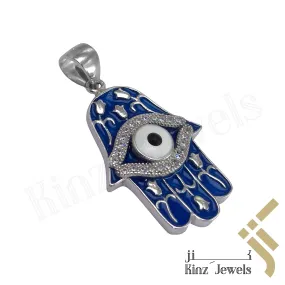 Sterling Silver Hamsa Enamel Colors Zircon Eye Floral Pendant