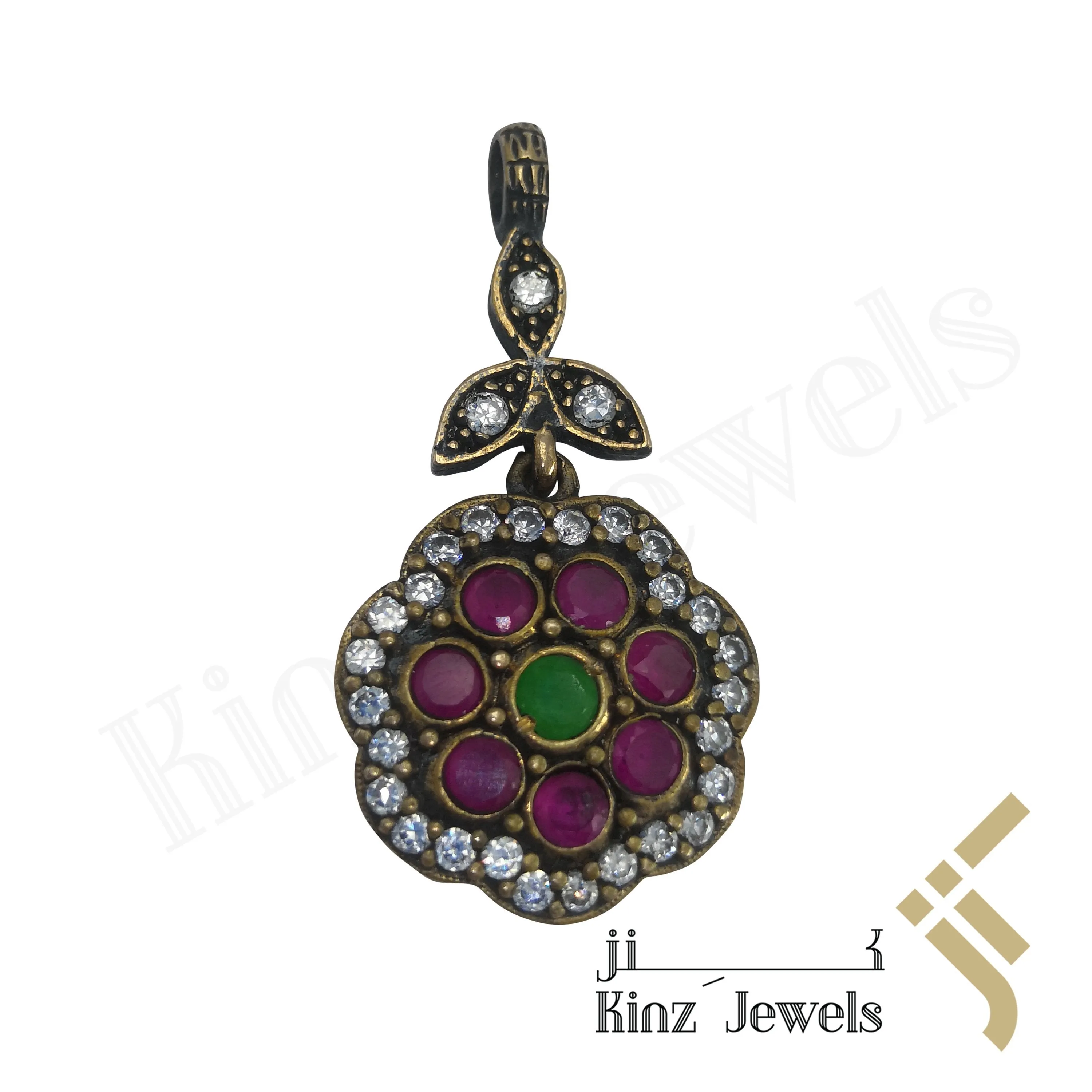 Sterling Silver Hurrem Sultan Flower Gemstones Pendant