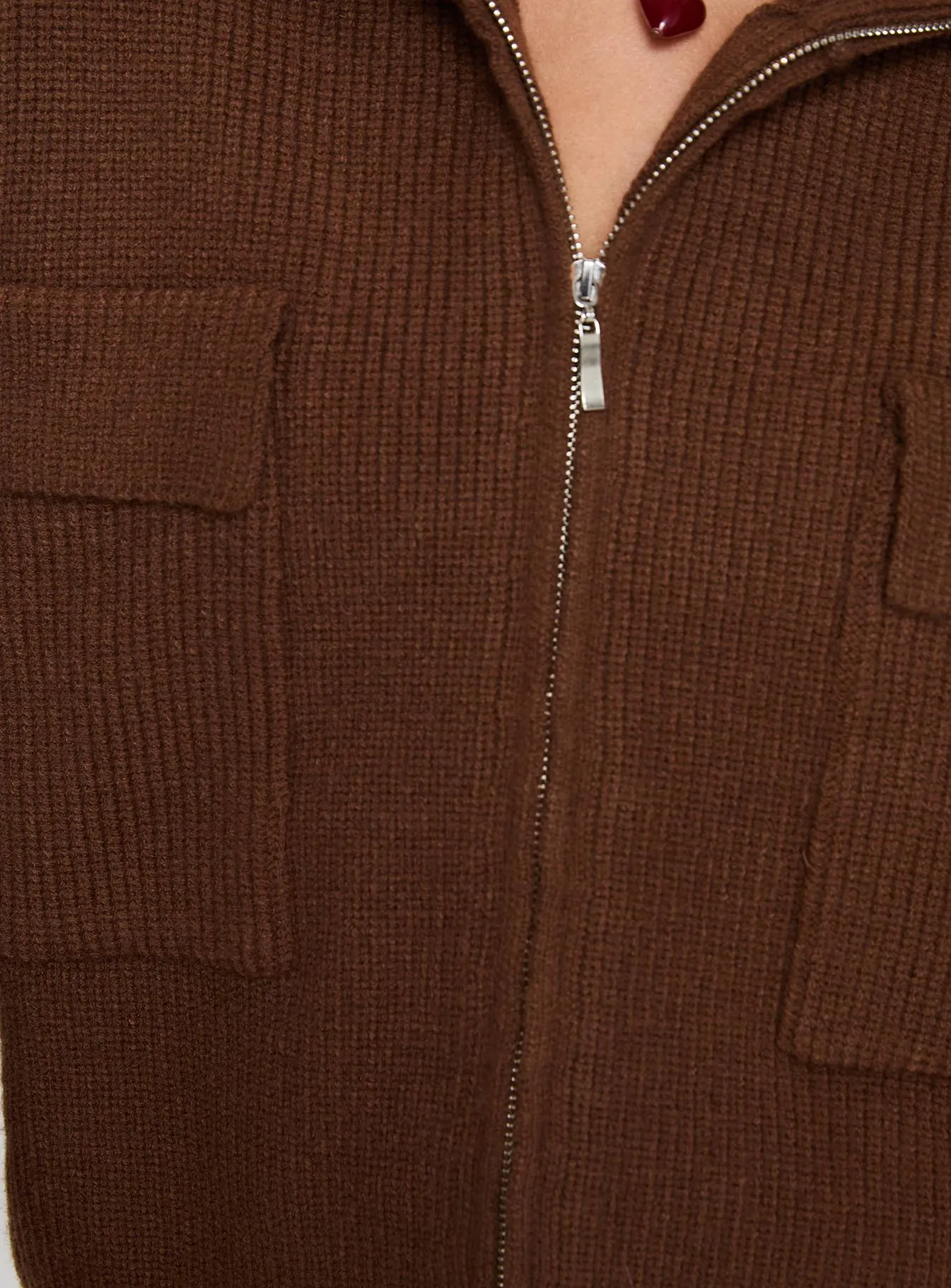 Too Busy Zip Up Sweater Chocolate