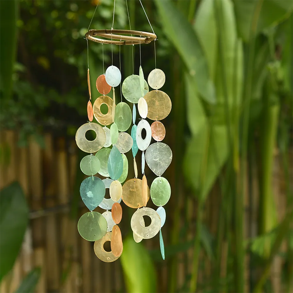 Tropical Flowers Capiz Wind Chime, Small